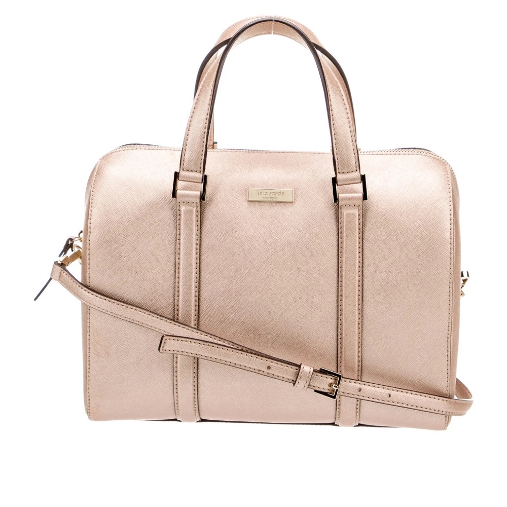 Kate Spade New York Rose Gold Metallic Saffiano Leather Shoulder Bag Womens